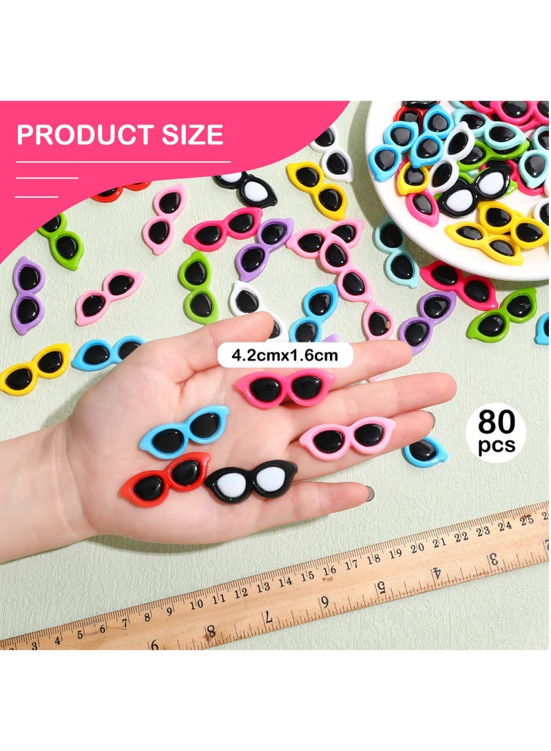 80 Pieces Resin Colorful Mini Sunglasses, 10 colors x8 Flatback Resin Scrapbook Decor Accessories Crystal Cute Charm Embellishments for Summer Beach DIY Hair Clip Phone Shell Scrapbook Ornament - Image 2